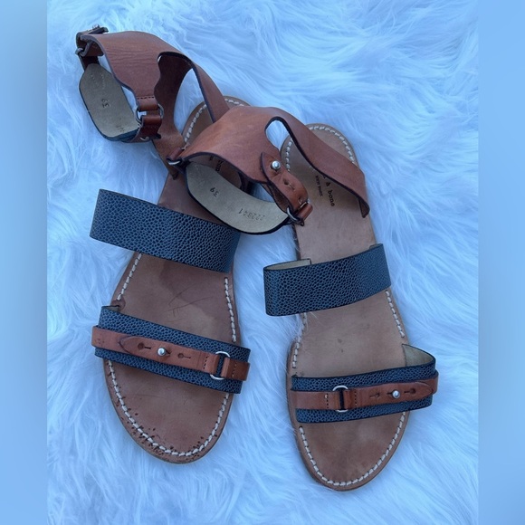 Rag & Bone Lara flat Leather Sandals in brown & grey Sz-39 (US 8.5). T - Picture 6 of 8